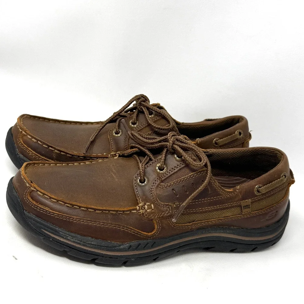 Skechers Gembel Relaxed Fit 64114 Mens Brown Leather Boat Deck Shoe‎ 8.5 Preppy